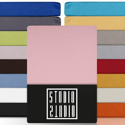 STUDIO Premium Spannbettlaken 180x200cm, 180x220cm, 200x200cm & 200x220cm – Jersey-Spannbetttuch aus 97 % Baumwolle & 3 % Elastan – Puder – Öko-Tex Zertifiziert, bügelfrei – für Matratzen 15–35cm