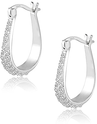 ASH'S CHOICE Hoop Earring for Women, 925 Sterling Silver Hoop Earring, Cubic Zirconia Diamond Hoops Cartilage Huggie Hoop Dangle Drop Oval Hoop Earrings for Women Jewelry