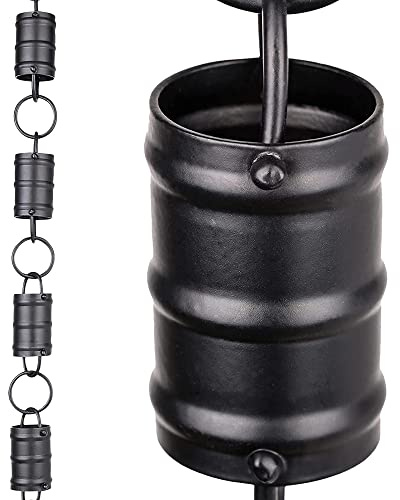 Rain Chains Pacific Tre ränder cylinder kanal länk regnkedja, 21 cm längd, aluminium, svart pulverlackerad, dekorativ och funktionell för takrännor
