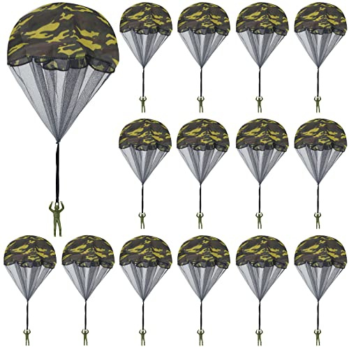 Catcan 10 Pcs Parachute Toy, Camo Parachute Men Tangle Free Throwing Hand Throw Outdoor Flying Paratrooper Toy No Battery nor Assembly Required (15, Dark Green)