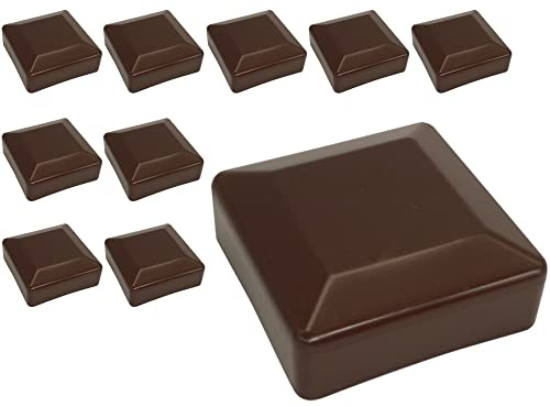 SKIR'CO (10 piezas) Tapones cuadrados para postes de valla, 70 x 70 mm, tapas de plástico marrón para postes de valla, color marrón RAL 8028