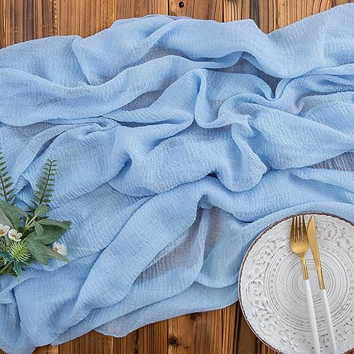 AOKSUNOVA Musselin Tischläufer Hochzeit Dekostoff Hellblau Tischläufer Käsetuch 3m x 80cm Aqua Blau