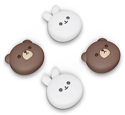 PlayVital Joystick Caps für PS5,Stick Aufsätze für PS4,Kappen für Xbox Series X&S,Thumbstick Schutzkappen Zubehör für Xbox One,Analog Stick Kappen für Switch Pro Controller-Molliger Bär & Smiley Hase