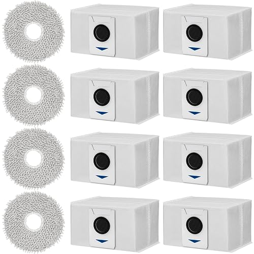 Zubehörset für Ecovacs Deebot T20 Omni / X1 e Omni, 8 Antibakterielle Staubbeutel 4 Wischtücher Mopp Lappen, Saugroboter Ersatzteile Zubehör