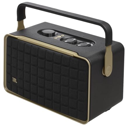 JBL Authentics 300 Tragbarer Smart Home Lautsprecher – 70er Jahre Retro-Design Bluetooth Box – Mit Google Assistant, Alexa, AirPlay und JBL One App – Schwarz