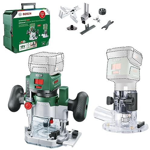 Bosch fresadora a batería AdvancedTrimRouter 18V-8 (para bordes fresares, ranuras y motivos creativos; incluye 2 bases fresado + accesorios; sistema 18V; motor sin escobillas; en SystemBox)