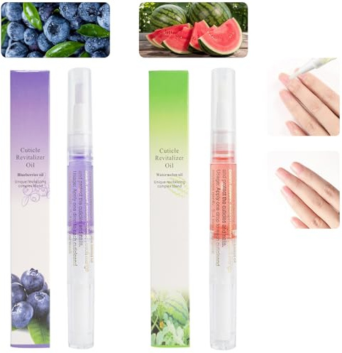 2PCS Cuticle Oil Pens for Nail Care,Cuticle Revitalizer Oil Pen with Soft Brush,Cuticle Oil to Prevent Nail Cracking and Dry (Blueberry & Watermelon Flavor)