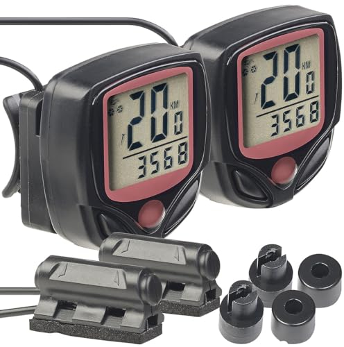 PEARL Sports Tacho: 2er-Set 15in1-Fahrrad-Computer mit LCD-Display & Radsensor, IP44 (Fahrradtachos, Fahrrad-Computer, Digital, Zähler)