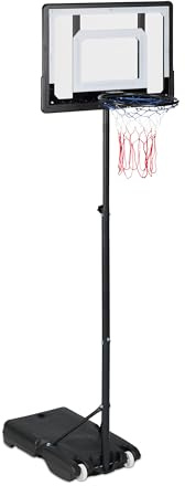 Relaxdays Canestro da Basket da Esterno, Asta Regolabile in Altezza, 205-260 cm, Mobile, per Pallacanestro, Nero Bianco
