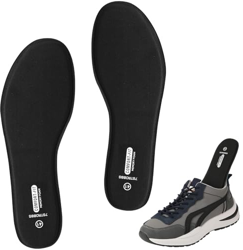 7STROBBS Cushion Memory Foam Insoles, Comfort Soft Inserts for Men Women, No Deform Inner Soles Replacement Insole for Trainer, Work Boot, Walking Shoes Black UK 8