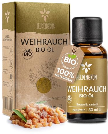 Heldengrün© BIO Weihrauchöl [100% NATURREIN] - Reines Weihrauch Öl - Duftöl Weihrauch in Parfumqualität - Nachhaltiger Wildwuchs - Frankincense Oil