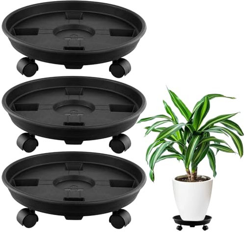 QWORK® 3 Pièces Support Pot de Fleur Plastique 30 cm, Porte Plante a roulettes, pour Intérieur et Extérieur