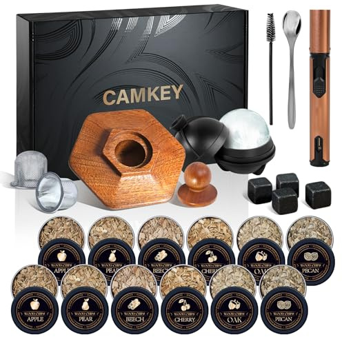 23Pcs Whiskey Smoker Kit with Torch-12 Wood Chips, Ice Ball Mold, Cocktail Smoker Infuser Kit, Old Fashioned Drink Smoker Kit, Birthday Bourbon Whiskey Gifts for Men,Dad,Him, Valentine's Day Gifts