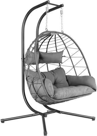HinHocker Hängstol för 2 personer med bygel | antracit | XXL hängande gunga för inomhus- och utomhusbruk | med kudde och kudde | hängstol utomhus gungstol