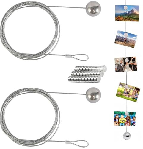 Fotodrahtseil,2 PCS Fotoseil mit Magneten 2,5M Fotokette zum Aufhängen von Bildern Postkarten und Kinderzeichnungen Ideal für Fotogirlande Fotovorhang und Wanddekoration