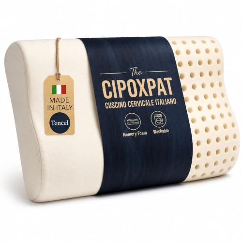 CIPOXPAT Cuscino Cervicale Memory Foam Ortopedico Made in Italy, Guanciale Ergonomico a Doppia Onda per Collo e Spalle, Federa in Tencel Traspirante, Antirussamento, Anallergico