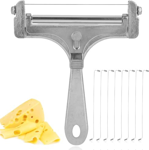 lasuroa Trancheuse à Fromage Acier Inoxydable, Coupe-Fromage avec 8 Fils Supplémentaires Coupe-Beurre Manuel Réglable pour Cheddar Gruyère Mozzarella Ustensile de Cuisine (Argent)