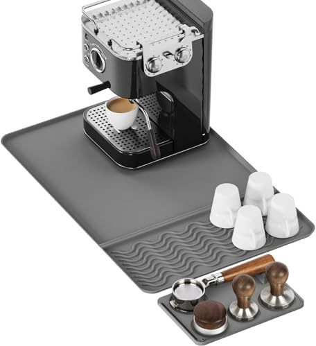 HONZUEN Kaffematta med avtagbart tampdyna, silikon kaffemaskinsmatta, 2 i 1 set, halkfri, vattentät, värmebeständig bänkskiva, droppbricka för espressomaskin, grå (60 × 40 cm)