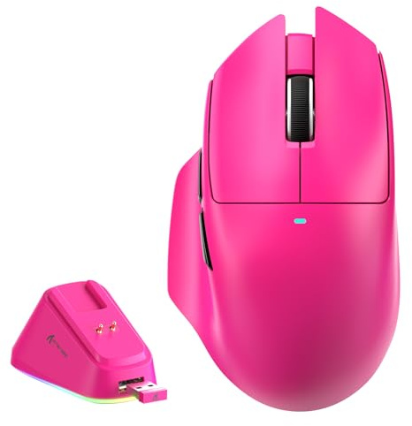 MAMBASNAKE x ATTACK SHARK V6 Wireless Gaming Mouse with Magnetic Charging Dock,65g Lightweight Mice,PAW3311 Sensor, 25,000 DPI,BT/2.4G/USB-C, 100M Clicks,500mAh Battery for Right Hand-Berry Red