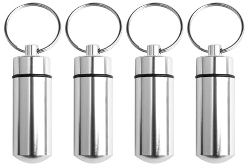 4 Pcs Alluminio Portapillole, Portatile Impermeabile in Metallo Contenitore, Capsula per Pastiglie Impermeabile, per Esterni, Viaggi, Campeggio