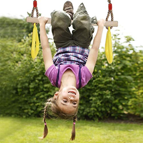 Yechiry Barra Oscilante de Trapecio Ajustable, Varilla de Madera de 45 Cm con Cuerda de 1,2-1,9 M, para Niños y Adultos, Entrenamiento de Fuerza para Gimnasia en Interiores y Exteriores (como se