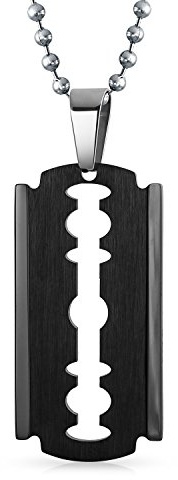 Bling Jewelry Collier Pendentif Plaque D'Identité Lame De Rasoir Personnalisé Hip Hop Biker Punk Rock Pour Hommes En Acier Inoxydable Noir Chaîne À Billes De 20 Pouces Personnalisable