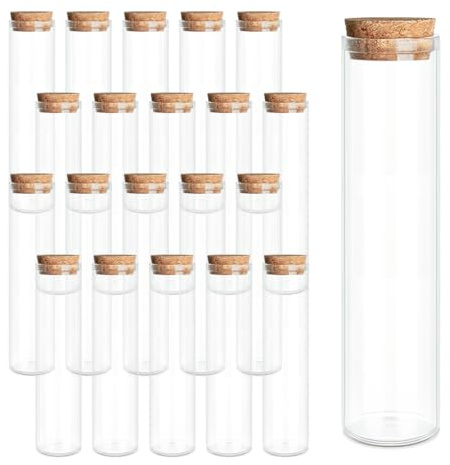 21-Pack 0.74 oz (22 ml) Glass Bottles & Test Tubes with Cork Stoppers – for Spell Jars, Spice Storage, DIY Favors, Travel Memories, Plant Propagation – Empty Recyclable Containers for Crafts, Kitchen