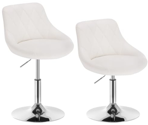 WOLTU Set med 2 Justerbar Pall Stol Arbetspall Kontorspall Snyggpall med konstläder och metall ryggstöd Justerbar höjd Svängbar Vit BH241ws-2