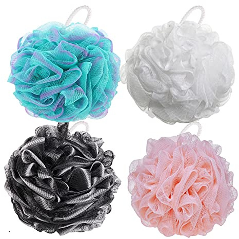 BTYMS 4 Pieces Shower Loofahs Bath Sponges 60g/pcs Mesh Puffs Body Scrub Luffas Bath Scrunchies for Shower Exfoliate