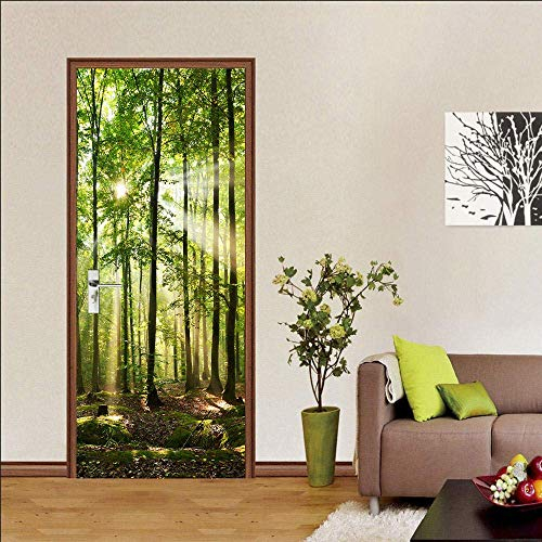 FGHYTR Türtapete Selbstklebend Türfolie Türposter 3D Wald Türtapete Fototapete Türfolie Poster Tapete - Abnehmbar Wandtapete Wohnzimmer PVC wasserdichte Wallpaper Wandwandaufkleber 77X200cm