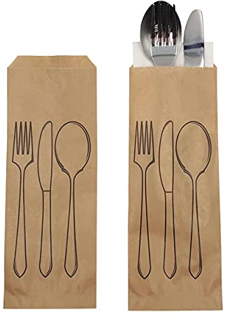 PAKNOR® 100stk Papiertüte für Besteck - 9 x 25 cm, bestecktaschen papier, kraftpapier tüten, Perfekt für Partys und besondere Anlässe, Einweghandtasche (100)