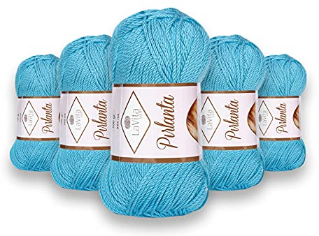 LaVita Yarn PIRLANTA Handstickgarn, 5-Delars Förpackning, 100% Mikro Akryl sportgarn, 1 Boll 100gr, 225 mt (0053)