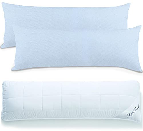 aqua-textil Classic Line Baumwoll Kissenbezug 40 x 145 aquablau mit Soft Touch Seitenschläferkissen