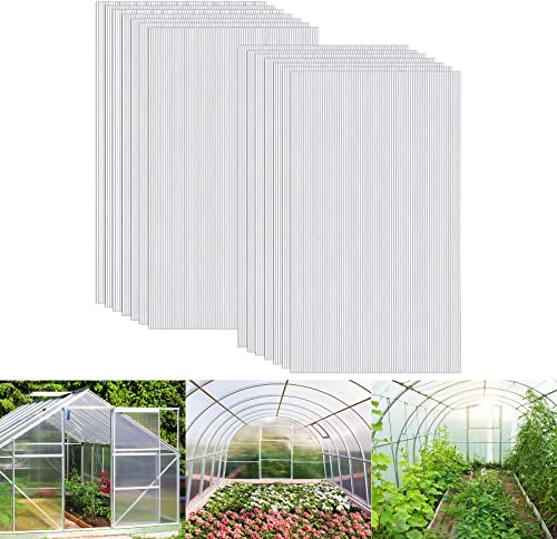 YRHome Lot de 14 plaques alvéolaires en polycarbonate résistant aux UV - 605 x 1210 x 4 mm - 10,25 m² - Plaques alvéolaires pour serre avec 50 pinces et 50 clips Z