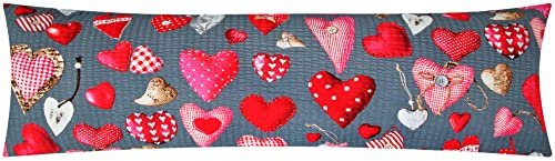 Seersucker Seitenschläferkissen-Bezug 40x145cm - Herzen, Landhaus, Love, Liebe - 100% Baumwolle, Stillkissenbezug (BS-Valentin)