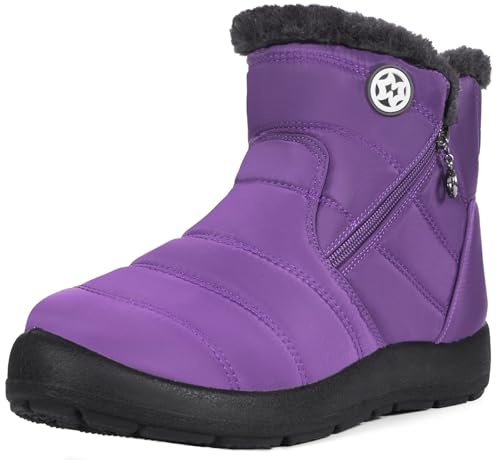 Stivali Donna Stivaletti Invernali Impermeabili Cerniera Stivali da Neve Cotone Caldo Peluche Caviglia Boots Bassi Scarpe Ultraleggero,Viola 3,37 EU
