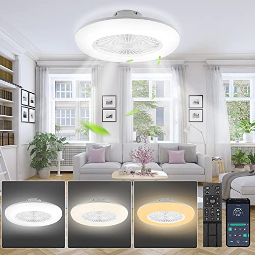 Lospitch 80W Ventilatore da Soffitto con illuminazione, 6 Velocità, Plafoniera LED Dimmerabile con Ventilatore con Telecomando e APP, Modalità Estiva e Invernale, 3000-6500K (Ø 55CM)