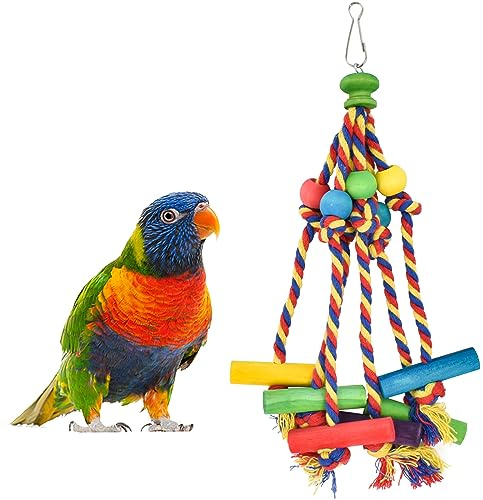 Giocattolo da Masticare Uccelli Colorato, Giocattolo Gabbia per Pappagalli in Legno Naturale, Giocattoli Multicolori Dell'Uccello dei Blocchi con Perline di Legno per Uccelli di Piccole e Medie