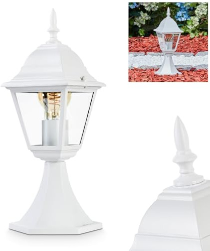 Lampada da esterno Naofe, base in metallo/vetro in bianco/chiaro, lampada da sentiero, 40 cm IP44, 1 x E27, senza lampadina/e