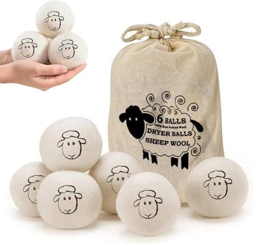 6 Pcs Balles de Séchage,Laine Balles Réutilisables,Balles de Séchage en Laine,Antistatiques,Naturel,Réduisent les Rides et Raccourcit le Temps de Séchage,Avec sac de rangement