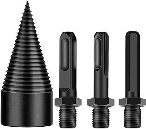Kocusu Spaccalegna Manuale 32 mm,Punta Conica Spaccalegna con 3 Manici,Punta per Legna da ardere,Uso Domestico,Cono per Trapano per Uso Domestico,Trapano Elettrico
