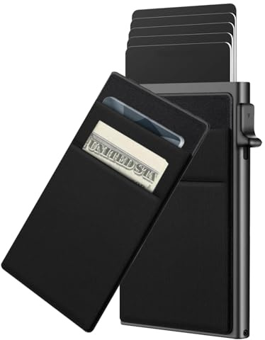 BDSHUNBF Tarjeteros para Tarjetas de Credito,Porta Tarjetas de Credito,Titular de la Tarjeta con Dinero de Bolsillo,Automática Pop-up Billeteras de Protección RFID,Emergentes Seguras con Tarjeteros