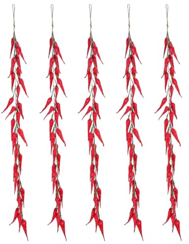 Luxshiny 5 Pezzi Simulazione Di Peperone Rosso Artificiale Verdura Realistica False Corde Di Peperoncino Appeso Ghirlanda Di Frutta Vite Per La Casa Cucina Fattoria Festa Decorazione Della Parete