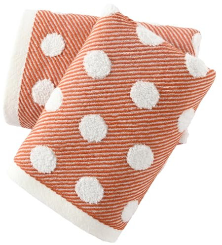 sense gnosis Lot de 2 serviettes de bain en tissu éponge 100 % coton absorbant, jacquard rayé, non pelucheux, orange à pois, pour salle de bain Yogo