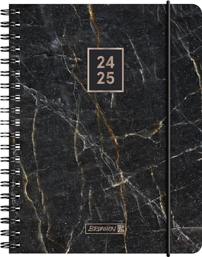 BRUNNEN Schülerkalender (2024/2025) „Black Marble“, 2 Seiten = 1 Woche, A6, 208 Seiten, schwarz