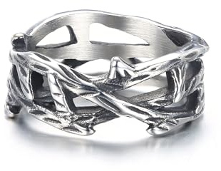 GTHIC Gesù Corona di Spine Anelli Anelli Cristiani Vintage per Uomo Donna Ramo di Vite Anello di Filo Spinato Argento Anello Portafortuna Gioielli Regalo Taglia 8