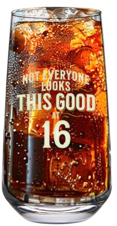 D Design Invent Print! 16th Birthday Gift Glass Mug Funny Printed Drinking Present for Men Women Age 16 Year Old Gift Idea Keepsake Happy Birthday - 480ml
