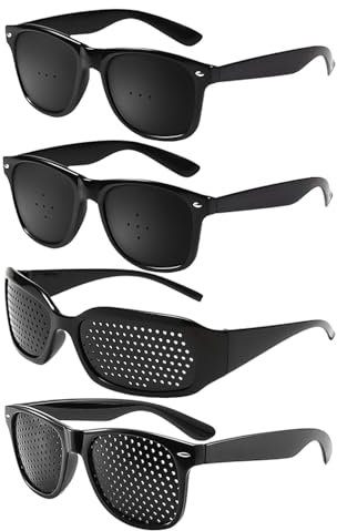 Occhiali stenopeici da 4 pezzi, occhiali con foro piccolo, occhiali porosi, occhiali perforati, occhiali per allenamento oculare, occhiali creativi, unisex (nero)