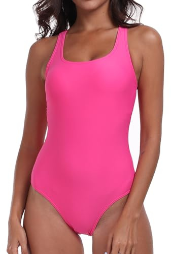 Vevarble Swimming Costume Women Sporty U Back One Piece Swimsuit Athletic Shaping Swimwear Bathing Suits MHONG,M Rose Red