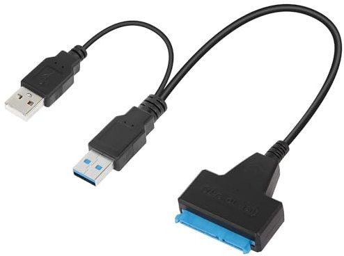 AYMBH Dual USB to SATA Adapter Cable, USB 3.0 & 2.0 to SATA III External Converter with UASP Support for 2.5/3.5 SSDs & HDDs, 12V/2A DC Power Port, Plug & Play, High-Speed Data Transfer